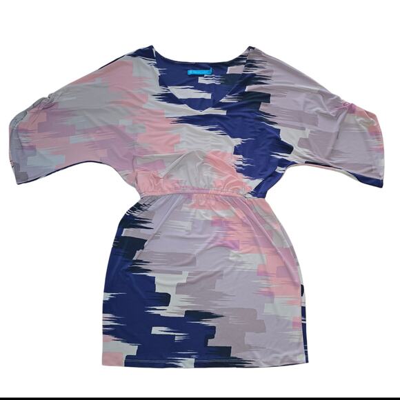 Tori Richard Dress M Stretch Blouson Waist Shirred Dolman Sleeves Abstract Print - Picture 10 of 10